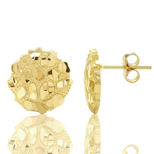 10K Gold 10mm Round Nugget Earrings (Small)