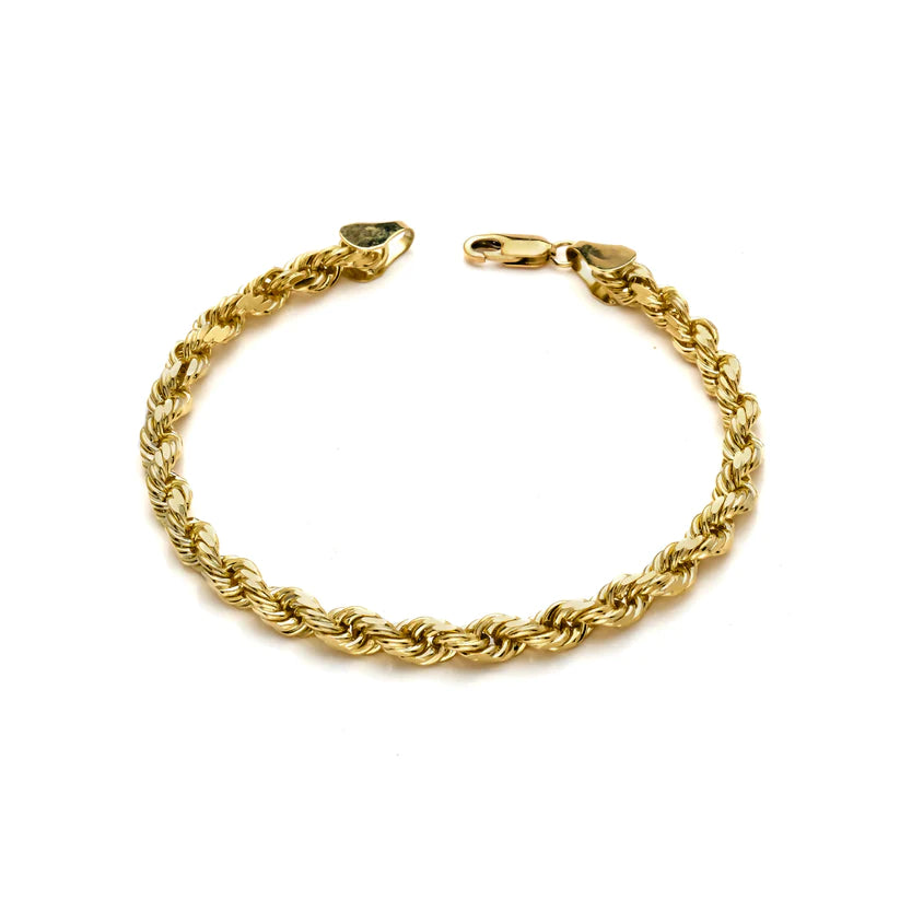 10K Gold Diamond Cut Rope Bracelet 4MM