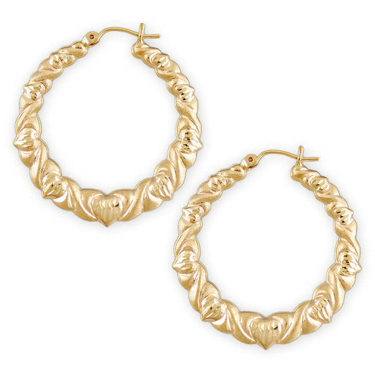 10K Gold Heart Hoop Earrings 55mm