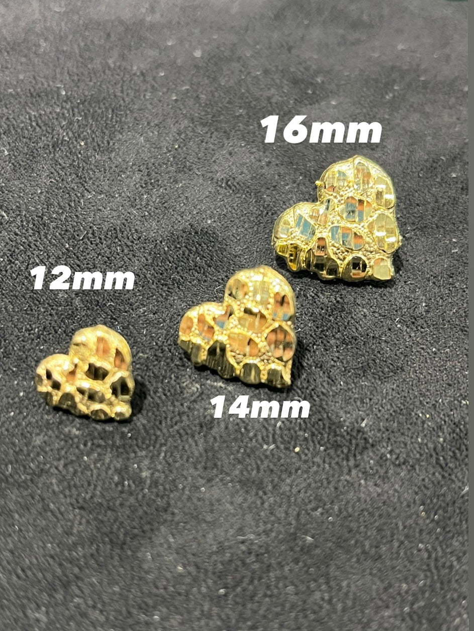 10K Gold 14mm Heart Shaped Nugget Earrings