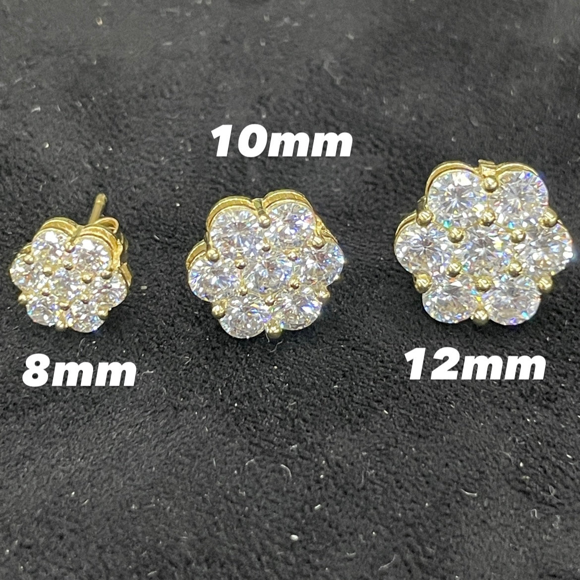 10K Gold CZ Flower Earrings (8mm)