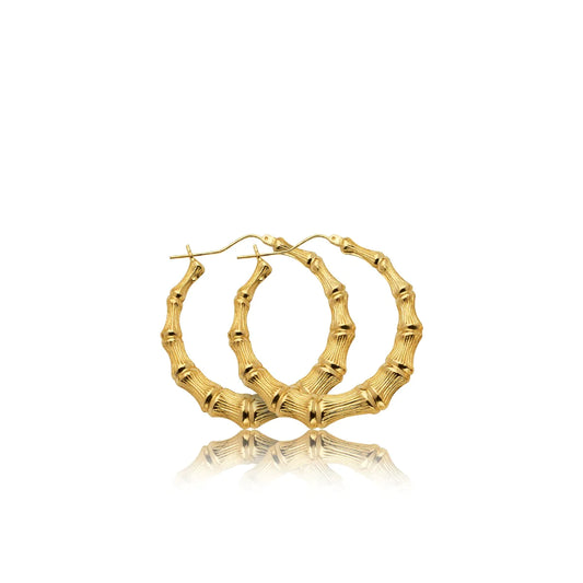 10K Gold Bamboo Hoop Earrings (2.1in)
