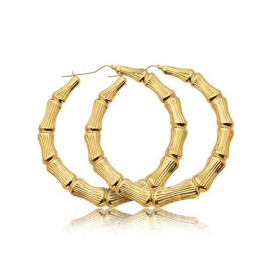 10K Gold Bamboo Hoop Earrings (2.5 in)